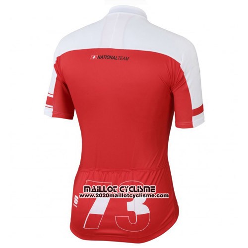 2016 Maillot Ciclismo Suisse Blanc et Rouge Manches Courtes et Cuissard